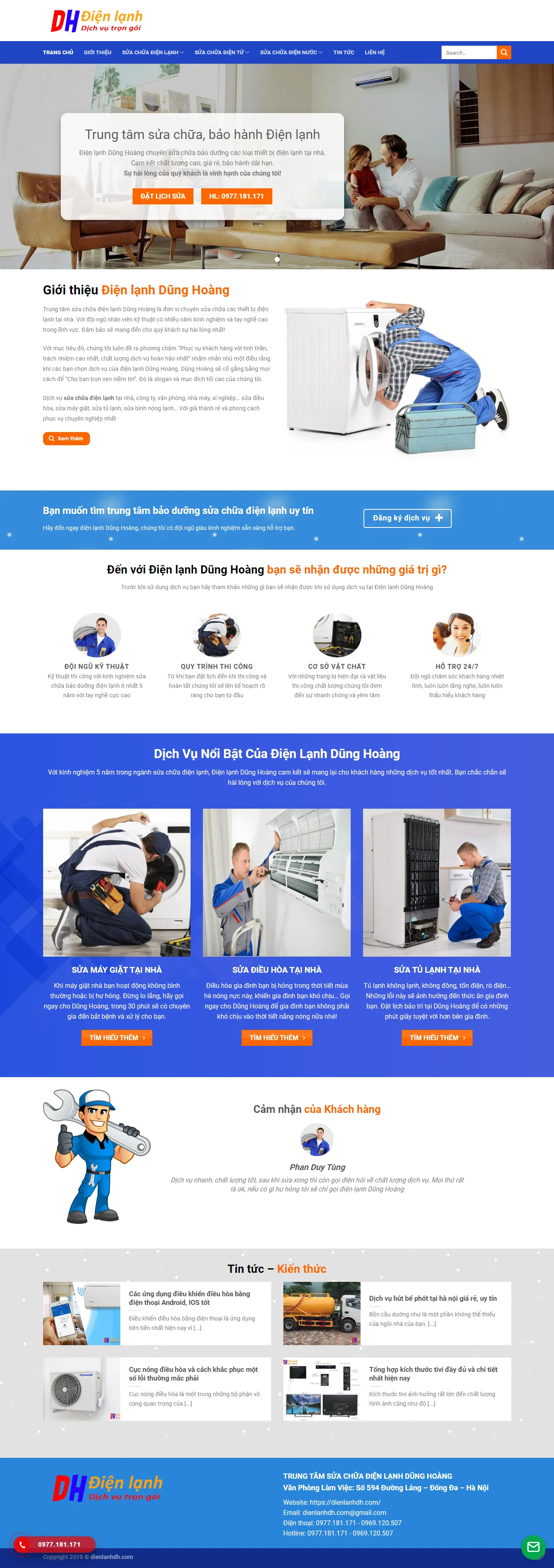 Thiết kế web sửa chữa điện lạnh Dũng Hoàng
