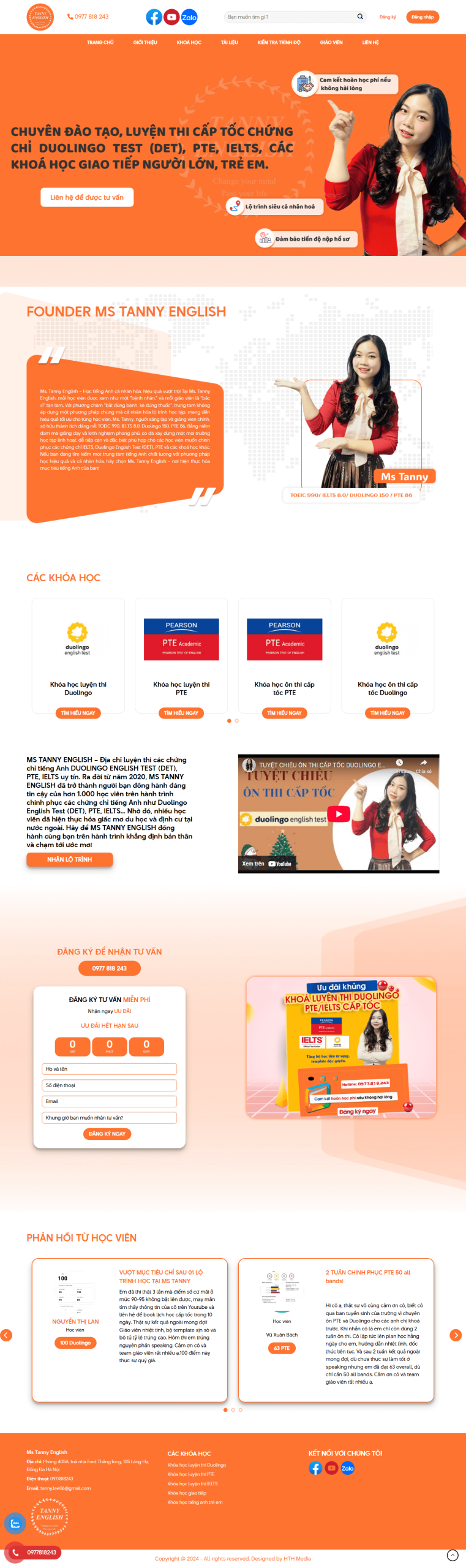 Web về Trung tâm dạy tiếng Anh